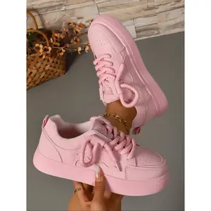 Women's Fashionable Lace Up Platform Sneakers, Casual Comfortable Sports Shoes for Daily Wear, Female All-match Round Toe Shoes for Daily Wear, Trendy Walking Sneaker, Lightweight Casual Sneakers, Thick Sole Sneakers