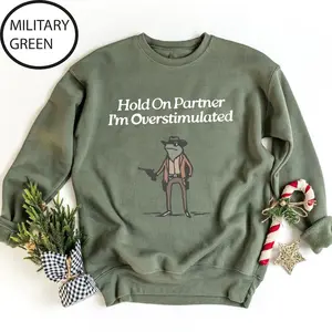 Made In USA, Hold On Partner Cowboy Frog Unisex Sweatshirt, Funny Animal Humor, Unisex Crewneck Apparel, Casual Daily Outfit, Fall Winter Wear, Gift For Friends Adults