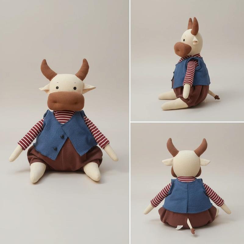 "Playful Cow Plush Toy – Made of soft fabric with a cozy touch, it’s the perfect snuggle buddy for little ones and a charming home decor accent. Ideal for gifting, like birthday presents!