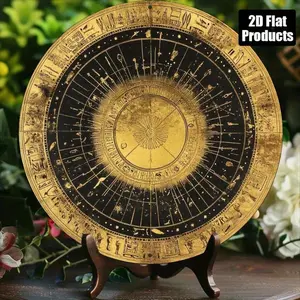 Ancient Egyptian Golden Foil Print Aluminum Wall Art Plaque 8x8 Inch Vintage Hieroglyphic Sundial Design Home Decor