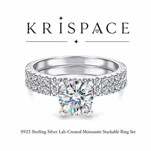 KRISPACE 1.2ct VVS Nano-Level Artificial Moissanite Ring Set, Silver Double Stackable Promise Ring for Weddings & Engagements, Bridal Jewelry Immortal Embrace Design