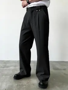 Men's Casual Loose Wide Leg Pants, Pleated Relaxed Suit Pants, Neutral Drape Leisure Pants for Daily Commute Business Style Long Trousers