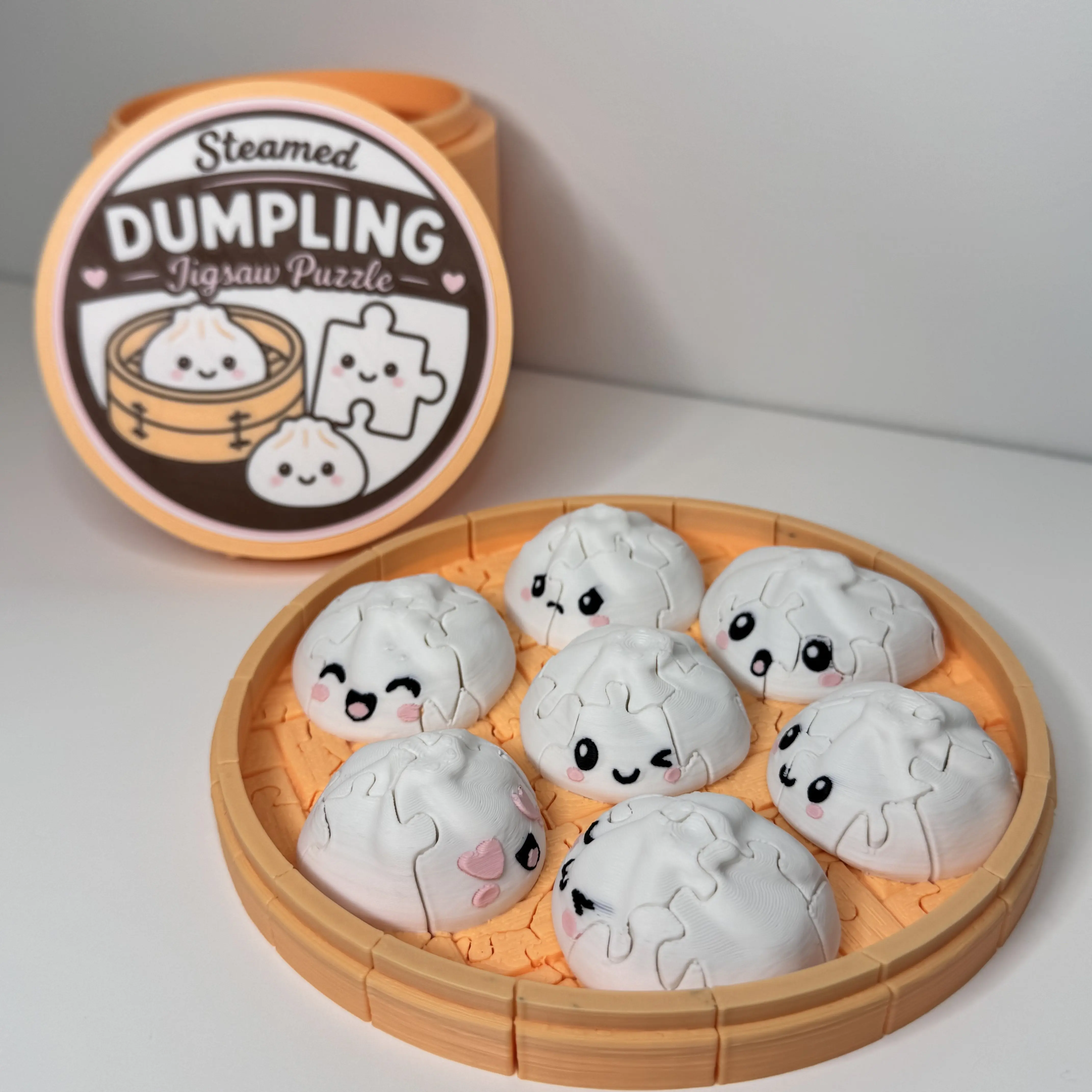 Steamed Dumpling Jigsaw Puzzle - Adorable Dumpling Pieces in a Steaming Basket - 3D Printed Toy