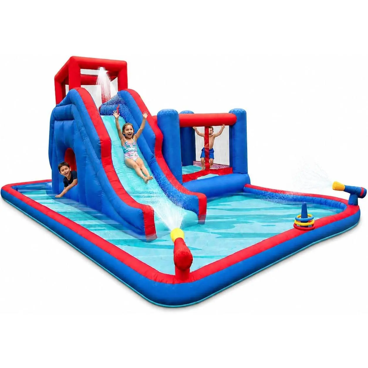 AYYUWSunny & Fun 2-in-1 Bounce & Blast Inflatable Water Slide Park &Bounce House | Heavy-Duty Oxford Blow-Up Water Park for Kids Backyard | Tunnel, Bouncer, Splash Pool, Air Blower & Carry Bag | Easy Setup