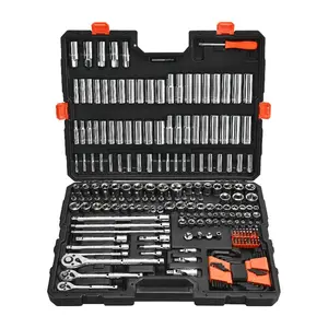 225-Piece Adjustable Ratchet Wrench Set, Socket Wrench Set with 3/8 in, 1/4 in, 1/2 in Drive Sockets, SAE & Metric, Deep & Shallow CR-V Alloy Steel Mechanic Tool Kit, Bits, Accessories & Storage Case for Repairs