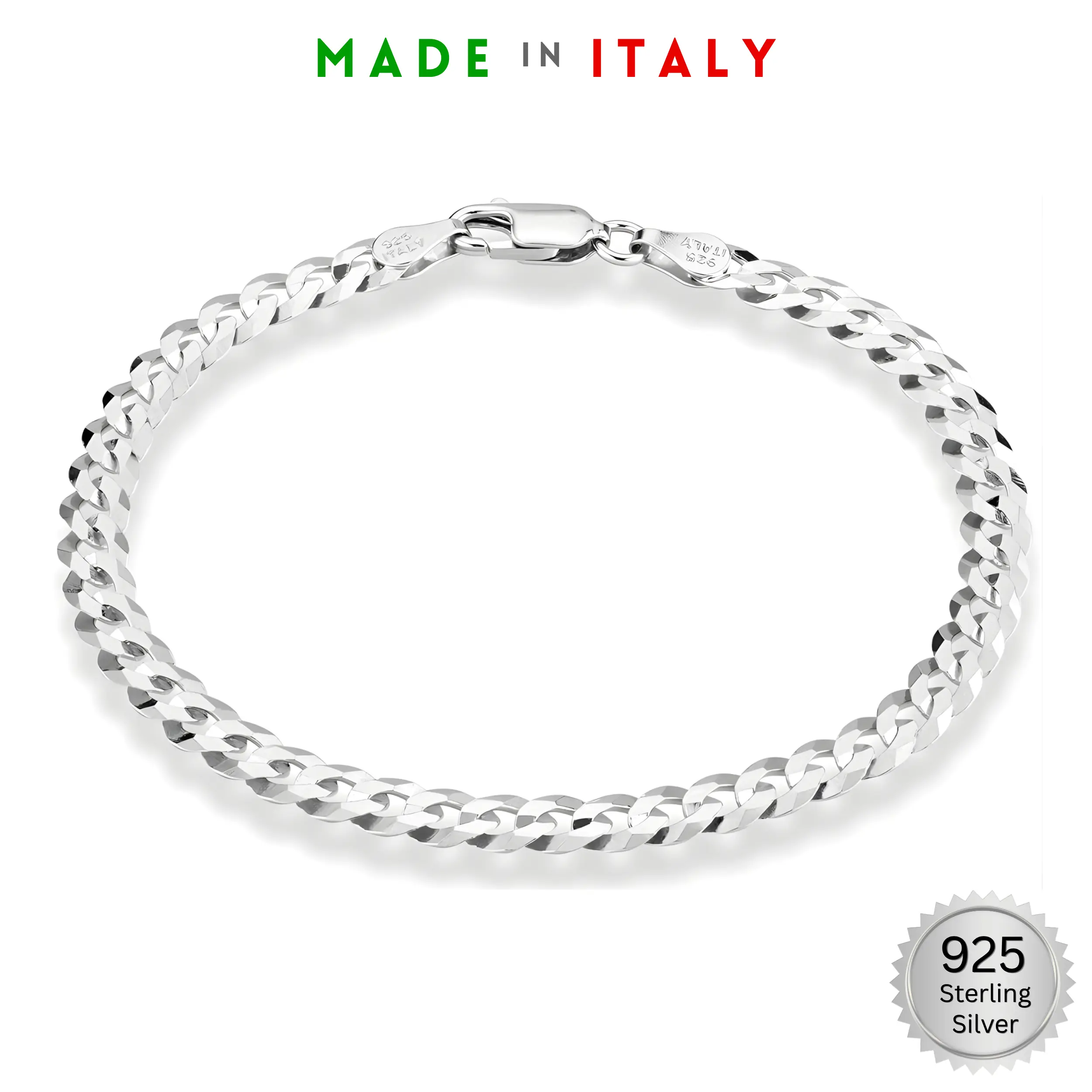 925 Sterling Silver 4.8mm Cuban Link Bracelet 7 inch Made in Italy (5.35g)