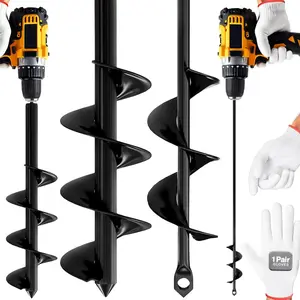Post Hole Diggers, 2pk Auger Drill Bit for Planting with Gloves 1.6 x 16 Inch & 3.5 x 16 Inch Set Heavy Duty Garden Spiral and Bulb Planter Tool for Digging Holes Compatible with 3/8 Inch Hex Drive