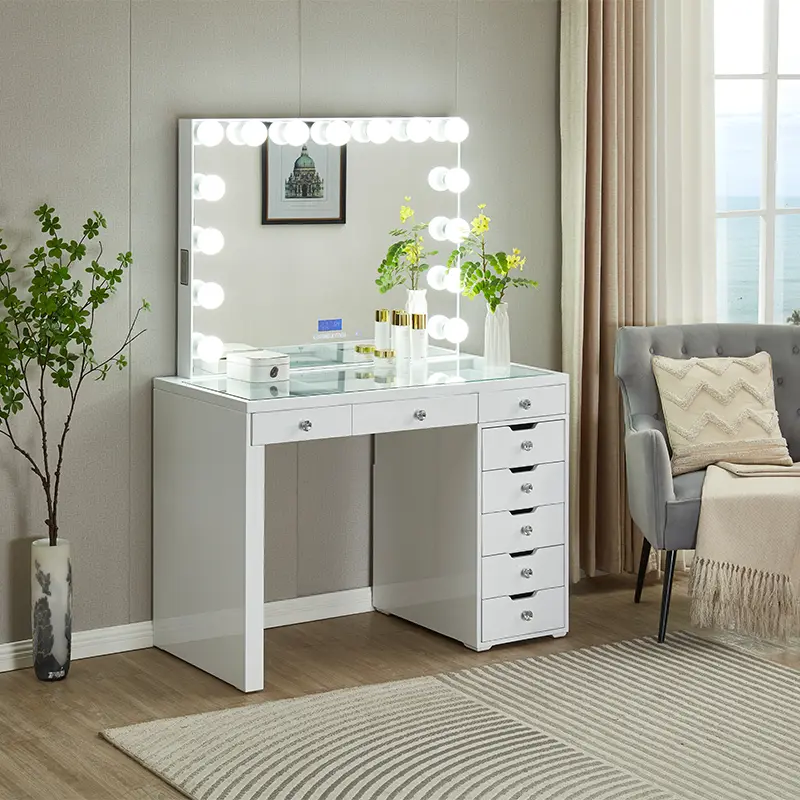 A simple white dressing table with 8 drawers, multiple styles and functions
