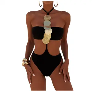 Y2K Women's Black Monokini Halter Cutout One Piece High Cut Flattering Tummy Control Swimsuit Snatched Waist Beach Vacation Outfit for Midsize Curvy Women cheeky bikini Slimming waisted tropical style set rash guard