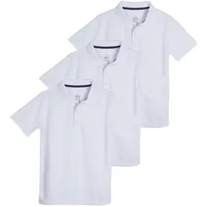 Real Essentials 3 Pack: Boy's Short Sleeve Polo Shirt - School Uniform Active Performance Golf (Ages 4-16)