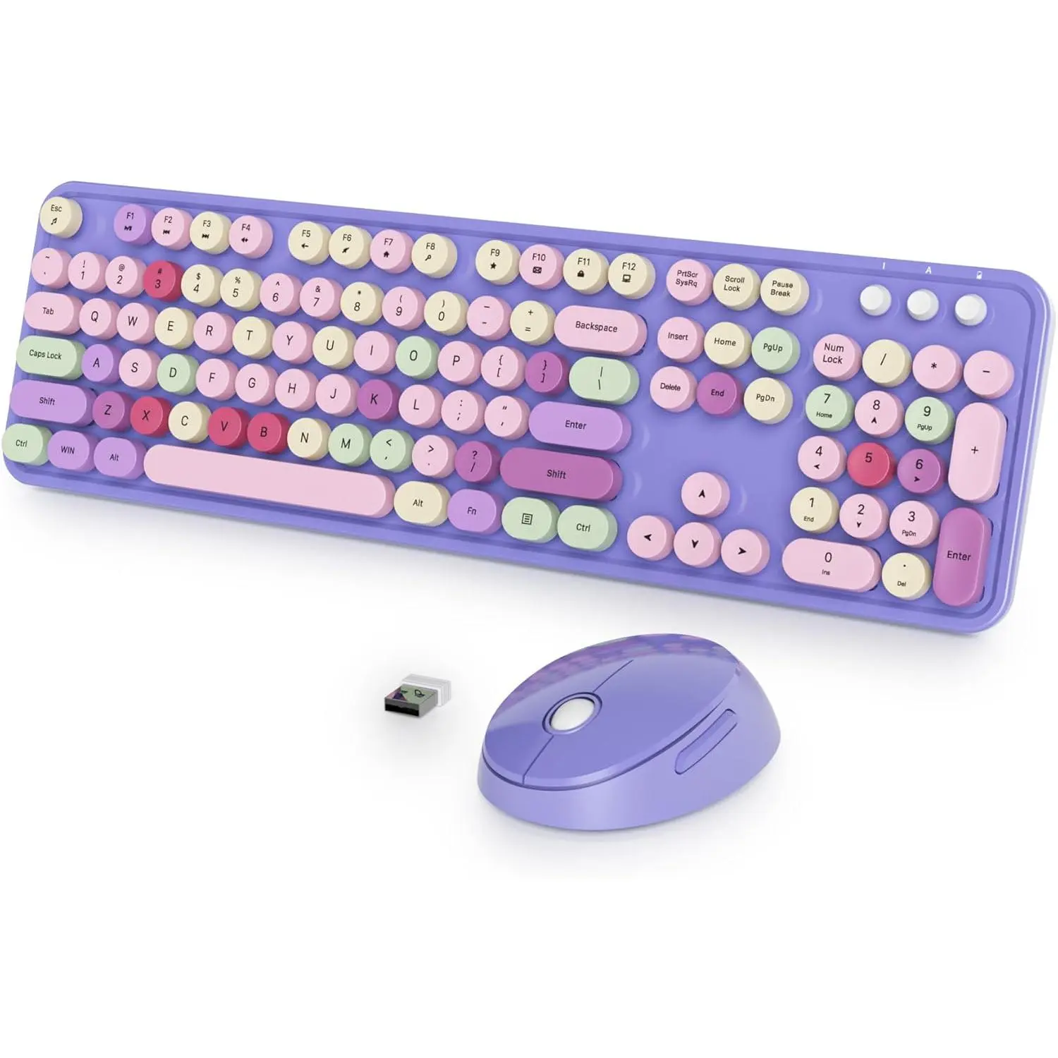 Purple Keyboard and  , Retro Typewriter Keyboard, 2.4GHz 104  Full Size Cute Keyboard with Number Pad, Purple Colorful Keyboard with Round Keycap for Windows PC Laptop