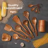 KLYRO Wooden Kitchen Utensils Set – Solid Wood Cooking Spoons, Nonstick Safe, Smooth Handle, Heat Resistant Kitchen Essentials for for New Home & Apartment Essentials