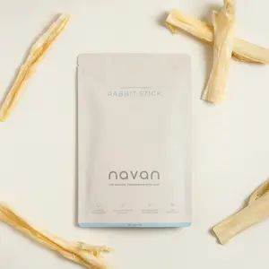 NAVAN Rabbit Stick Dog Chews 10 Count | 100% Natural Single-Ingredient | Human-Grade Dehydrated Rabbit Skin | Novel Protein Collagen Rich | Soft Long-Lasting Chew Puppies & Seniors