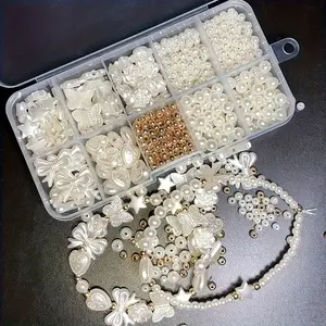 800pcs White Bow Heart-shaped Resin Loose Bead Set, Suitable for DIY Jewelry Making, Bracelets, Necklaces, Earrings, Mobile Phone Chains, Exquisite Handcrafted Accessories. It Is The Perfect Choice for Daily Wear Or Gatherings, An Ideal Gift