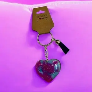 JenDore Handmade Galaxy Pink Purple Heart Keychain