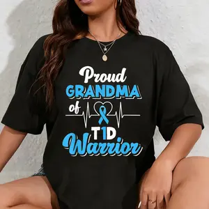 100% Cotton Proud Grandma Of A T1D Warrior Diabetic Diabetes Awareness T-Shirt