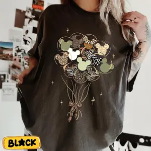 Youth & Adult Retro Mouse Leopard Balloon Tshirt, Cartoon Animal Kingdom Shirt, Cartoon Safari Tee, Leopard Coquette Bow Shirt, Cartoon Family Trip Outfits, Birthday Gift, Gift For Her 3M47