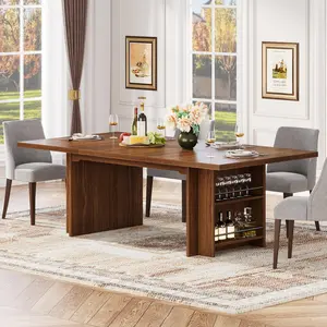 TRIBEWOOD Farmhouse Dining Table for 6 to 8, 63-Inch Rectangular Wooden Kitchen Table with Storage, Industrial Dinner Table with Shelves for Dining Room, Kitchen, Living Room