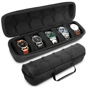 5 Slot Hard Shell Watch Storage Case - Portable Watch Protective Organizer,Soft Foam Pillows & Handle Design,Watch Display Case for Dad, Husband, Men