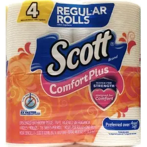 Scott ComfortPlus REG SS Toilet Paper 4 Regular Rolls Unscented 116 Sheets Per Roll One Ply 48 8 SQ FT Total 44M - Tissue