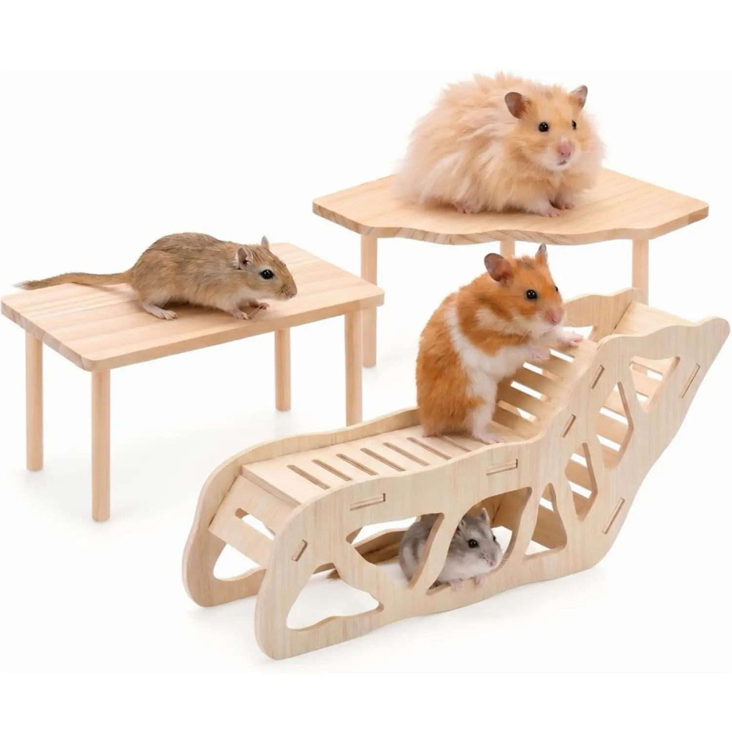 3Pcs Hamster Platform Wooden Tunnel Ladder Hidden Play House Hamster Game Climbing Toy, Decor Toy cage Accessories for Dwarf Syrian Mice Degus Gerbils Squirrel and Other Small Pets - Home Improvement.