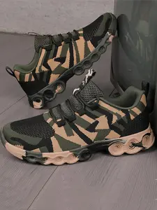 Men's Fashion Camo Print Lace Up Sneakers, Casual Breathable Comfortable Sports Running Shoes, Athletic Running Shoes, Male All-match Round Toe Shoes for Daily Wear, Closed