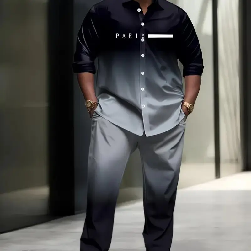 Men's Plus Size 2-Piece Athleisure Tracksuit Set - Long Sleeve Button-Closed Jacket, Pants for Spring/Autumn Outdoor Fitness Exercise Clothing