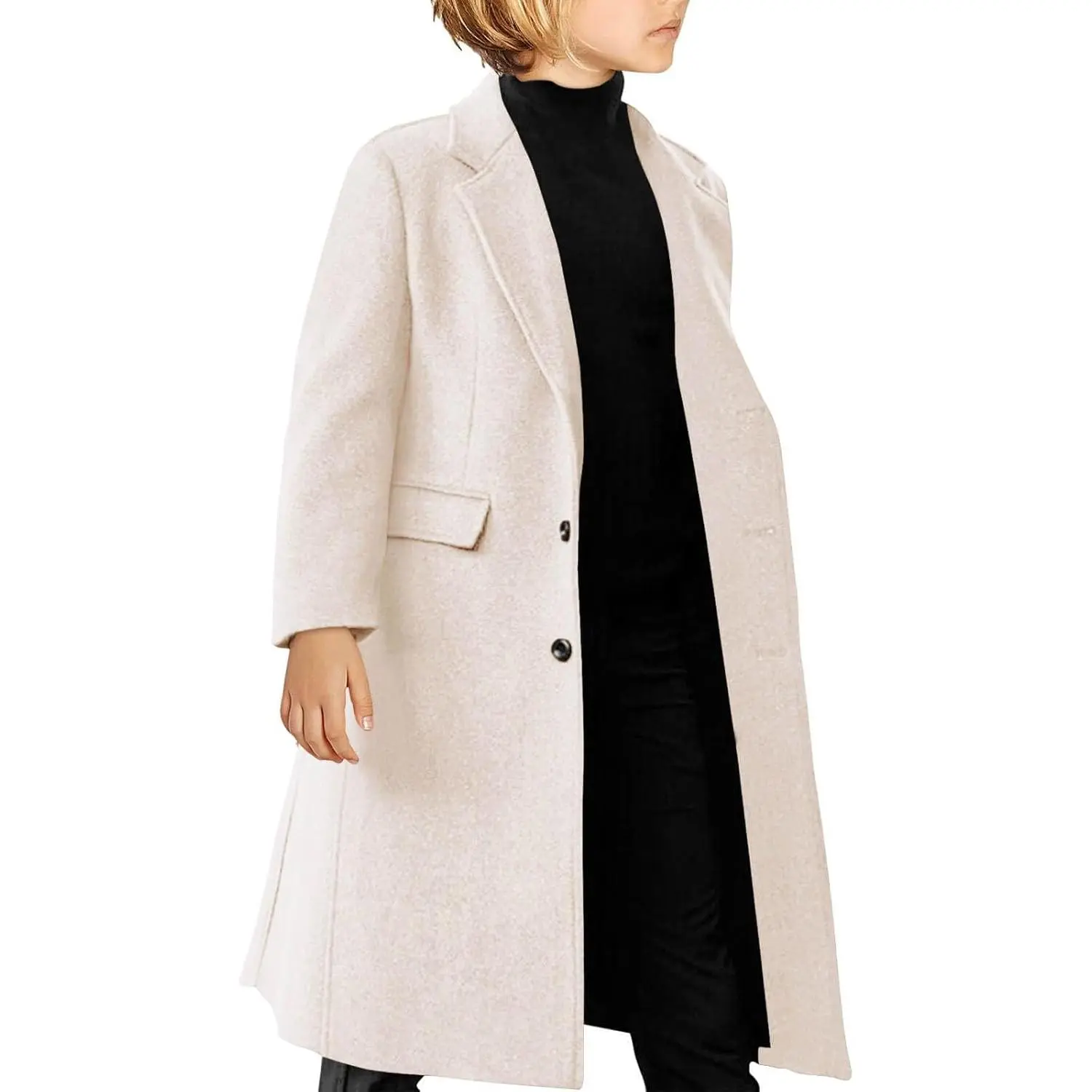 Haloumoning Boys' Winter Casual Trench Coat, Notch Lapel Long Sleeve Single-Breasted Pea Coat with Pockets, 4-14Y Kids' Outerwear, Long Sleeve Tops, Long Sleeve Shirt, Trench Coats