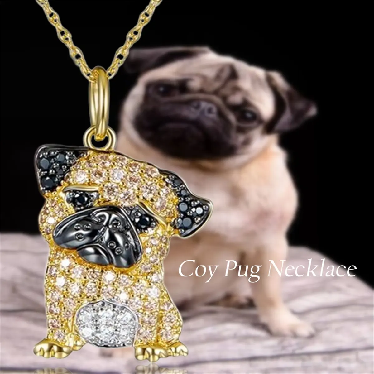 1Pc Cute Golden Pug Zinc Alloy Pendant Necklace Fashion Stainless Steel Chain Accessories Perfect Dog Lover Jewelry Gift