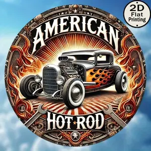 Vintage Classic Car Reusable 8 Inch Round Aluminum Signage American Hot Rod 2D Flat Printing For Home Garage Decor