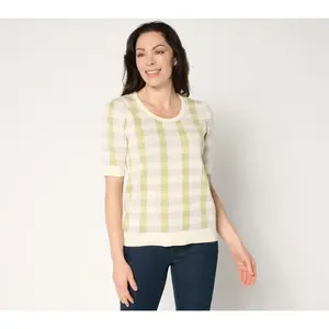 Susan Graver Puff Sleeve Jacquard Sweater