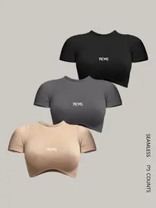 Women's Seamless High Stretch Sporty Tight Short T-Shirt Set, Comfortable Skin-Friendly Fabric, Ideal for Gym, Outdoor, Casual Wear, Seamless Yoga Outfits