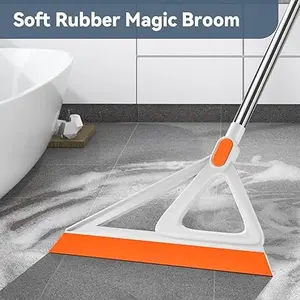 Multifunction Magic Broom, Silicone Squeegee Broom for Floor, Rubber Broom Sweeper for Living Room, Kitchen, Bathroom-Easy Dry The Glass (Orange, 54 INCH)