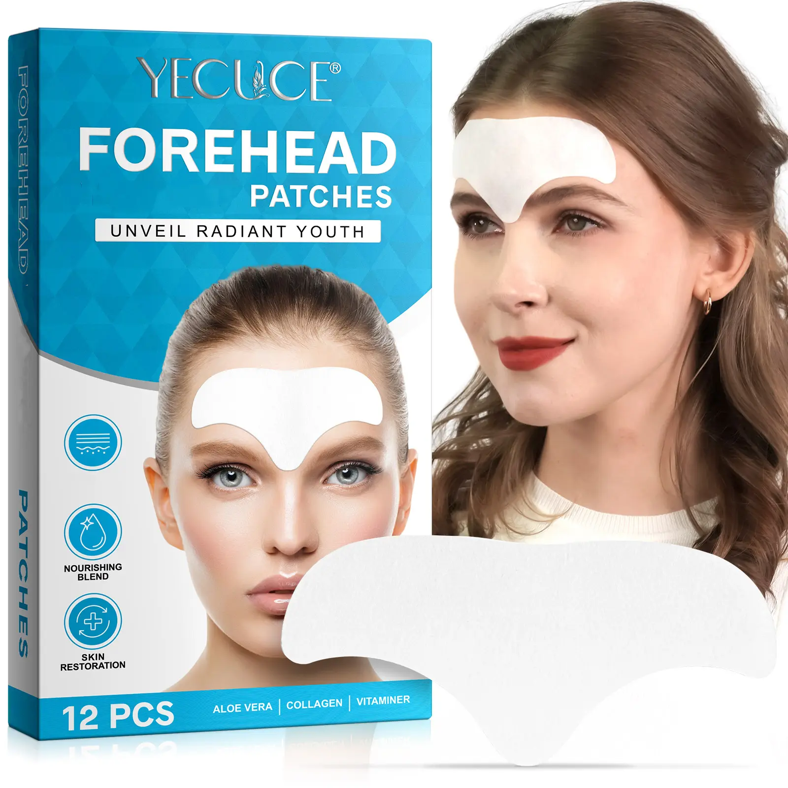Yecuce Bio-Collagen Forehead Face Mask Patches - 12pcs Single Sheet, Infused with Aloe & Vitamin E, Normal Moisture Ingredients Skincare for Adults, Safe Beauty & Personal Care Face Masks, Moisture Face Masks campingessentials