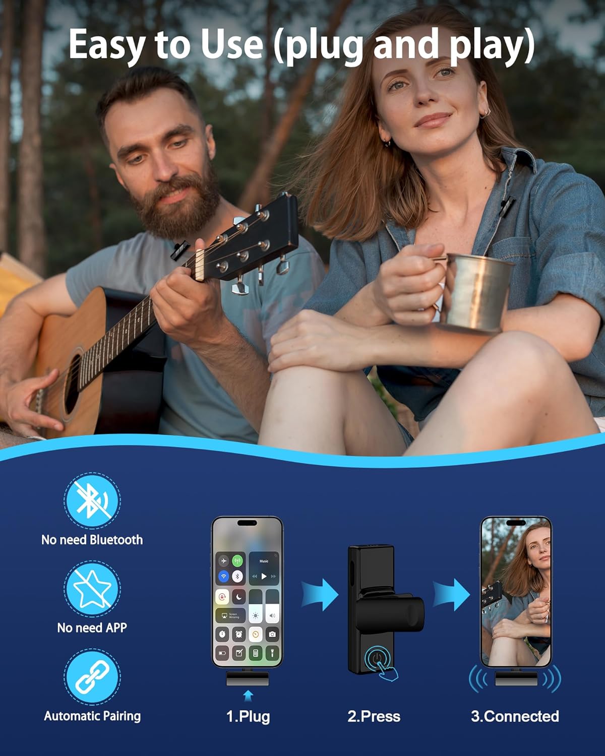 Mini Wireless Mic for iPhone & Android [Plug-Play] - Noise Reduction Lapel Microphone for TikTok, Zoom & Vlogging