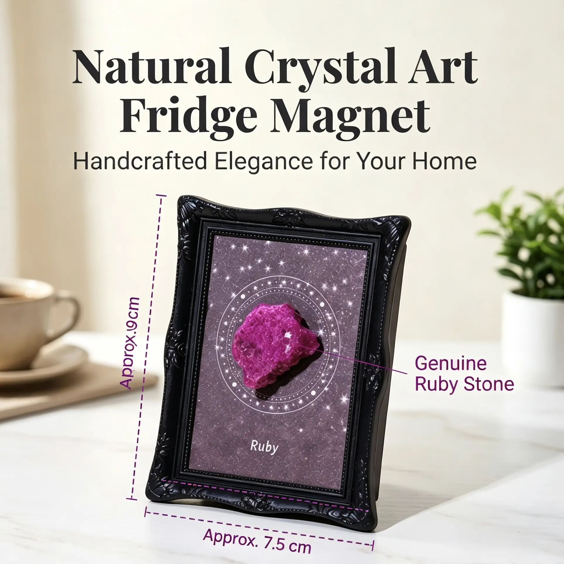 Natural Raw Crystal Fridge Magnet Vintage Frame Mineral Specimen Decor