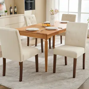 Modern Dining Chairs Set of 2, Fabric Upholstered Dining Room Chairs with Button Tufted High Back and So-lid Wood Legs for Kitchen/Living Room/Restaurant