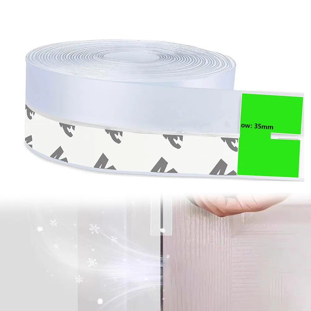 3PCS 16FT Transparent Silicone Weather Stripping 35mm Wide Door & Window Seal Strip for Enhanced Insulation Airtightness Non-Toxic Flexible High Resilience