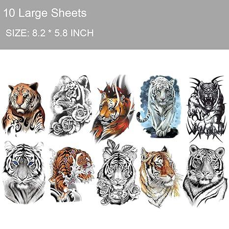 30 Sheets Large Colorful Tiger Temporary Tattoos for Men Women Realistic Tiger Temporary Tattoo Stickers for Adults 3D Fake Wolves Spider Scorpion Animals Tatoos