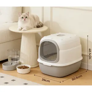 51x39x40cm Two-Tone Fully Enclosed Cat Litter Box with Front Door & Anti-Tracking Step, Odor-Locking & Easy Clean Design for Large Cats & Multi-Cat Households, Ideal for Home Living Rooms & Pet Corners