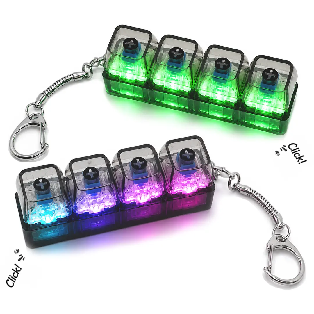 Loud Keyboard Clicker Keychain, Button Clicker Keychain, 4-In-1 Design, Ideal for Anxiety Stress Relief, Perfect Gift for Adults, Silent Fidget Keychain