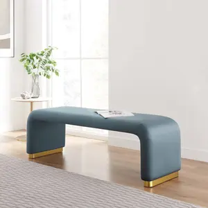 Modway Koda Performance Velvet Waterfall Long Bench in Brass Cadet Blue