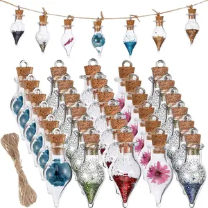 30 count Mini Glass Bottles with Cork Glass  Potion Bottles with  Mini Wishing Jars Clear Spell Jars with 20 Meters  Rope for DIY Art Crafts(Teardrop-Shaped)