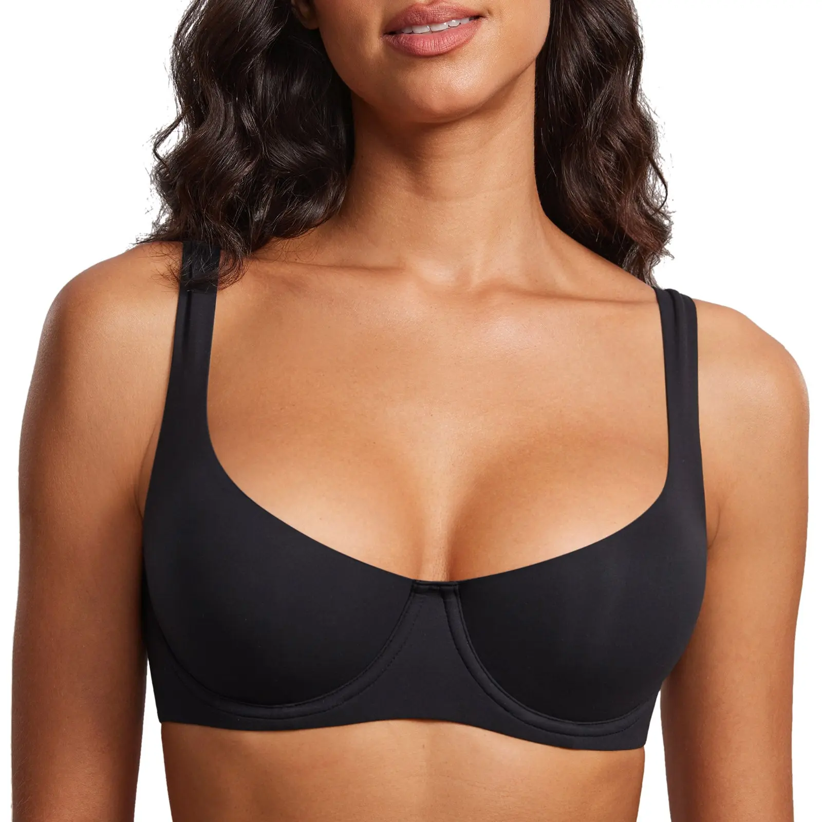 Unlined Balconette Bra No Padded Underwired Double Layer Cup Adjustable Straps Soft Stretchy Invisible Under Low Cut Tops