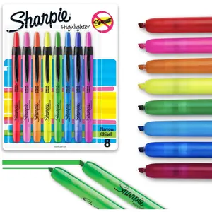 Retractable Highlighters with Chisel Tip-Fluorescent Highlighter Marker Set - Assorted Colors - 8 Count - Classroom Journaling Study Supplies