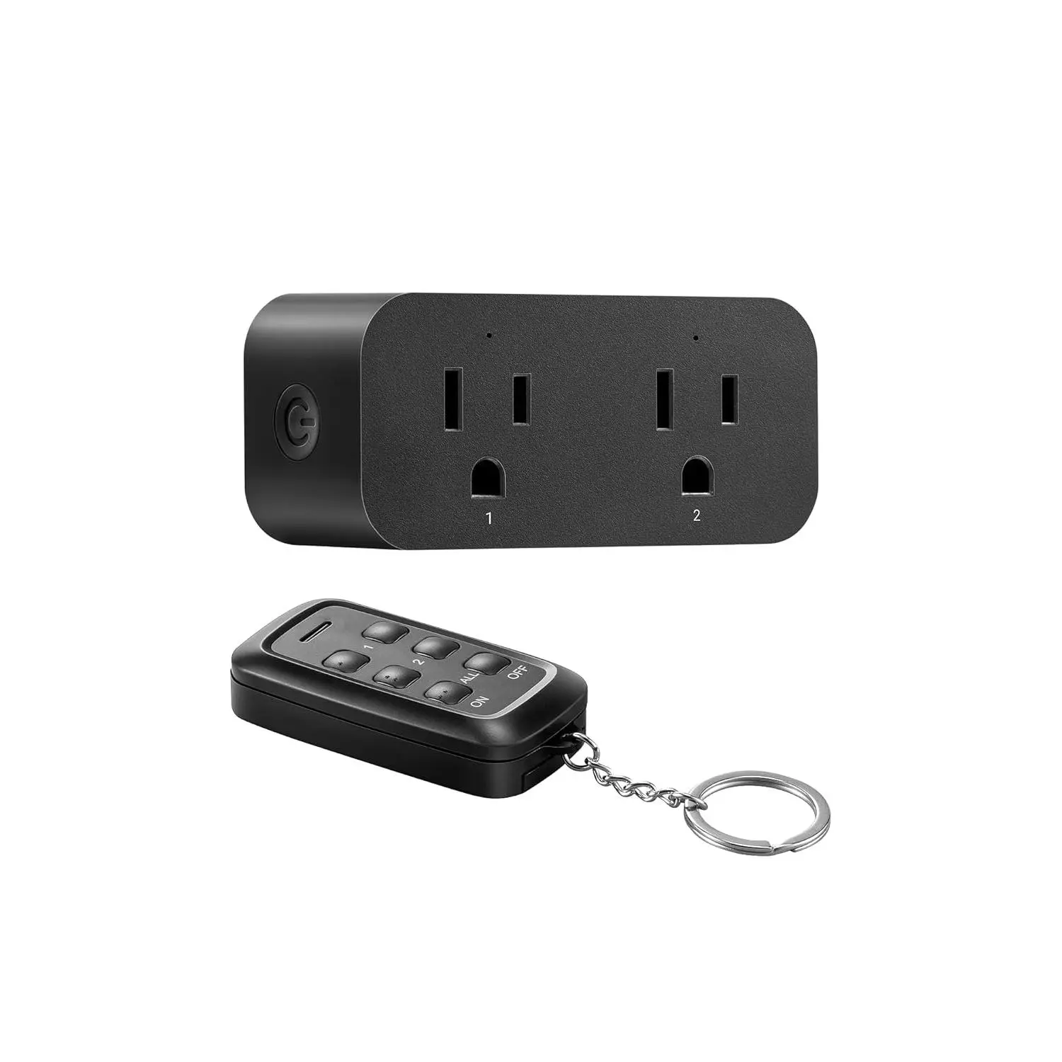 X-PSP01 Black RF Wireless Remote Outlet - 1 Outlet, 2 Independent Controls, 15A Power, 1875W Remote Light Switch, 100FT Range, Compact Cordless, Plug-in & Play, PC Fireproof, Battery Included, FCC Listed, for Lamp/Fan, Ideal for Pregnant Women,Elderly