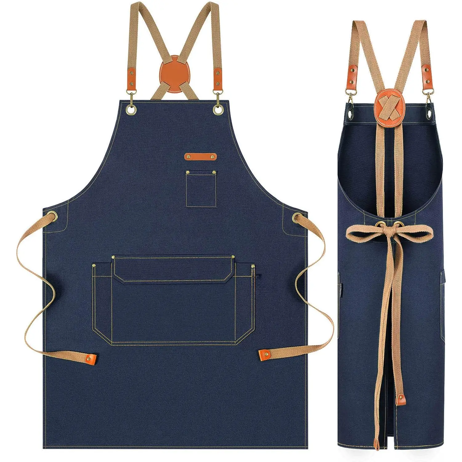 Chef Apron with Cross  Straps for Men Women, Cotton Canvas Apron for Artists Painting, Kitchen Cooking