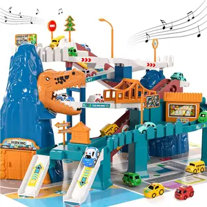 Dinosaur Race Track Playset,Car Garage Parking Adventure Toy with 10 Mini Cars, Educational Toy Ramp Playset,Birthday/Christmas Gift Set