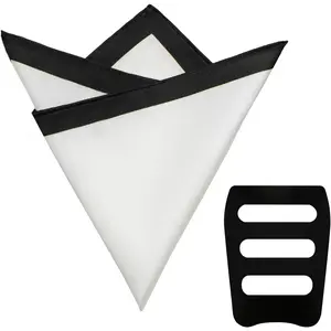 White Handkerchiefs for Men with Contrast Color Edges, Wedding Handkerchief with Pocket Square Holder for Suit Tuxedo
