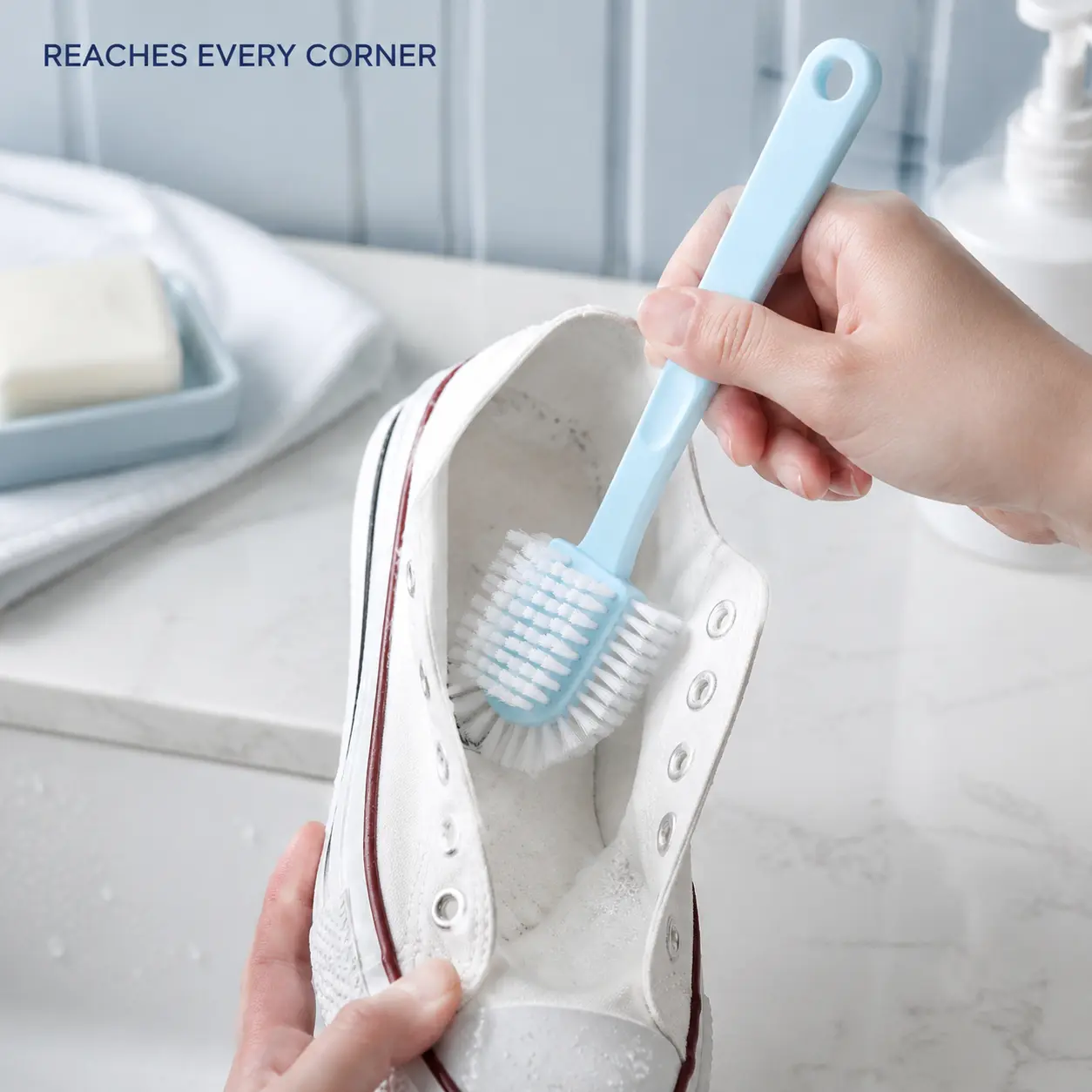 Multi-Sided Soft Bristle Shoe Scrub Brush, Reusable Sneaker Cleaning Tool for Uppers, Soles, Edges and Tight Corners